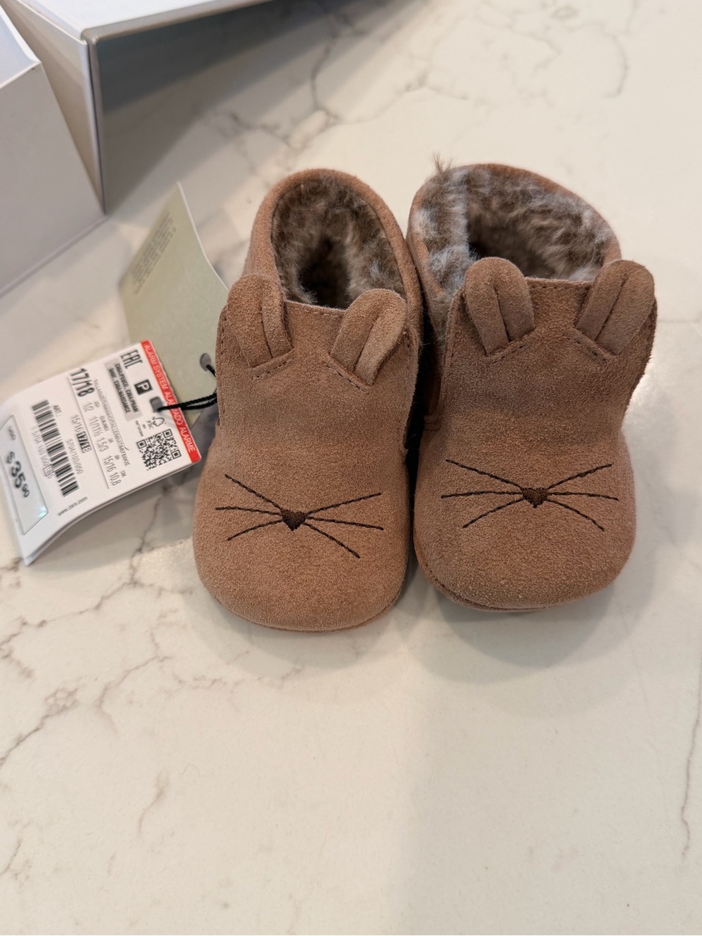 Zara Tan Bunny Moccasin Slippers for Kids